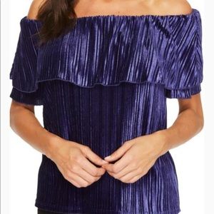 sanctuary navy velvet off shoulder top